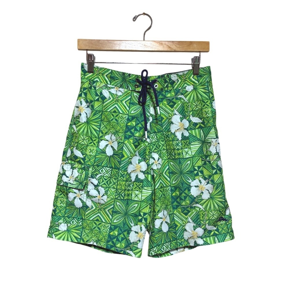 Tommy Bahama Men Small Green Tropical Cargo Swim Trunks Island Vacation Cruise